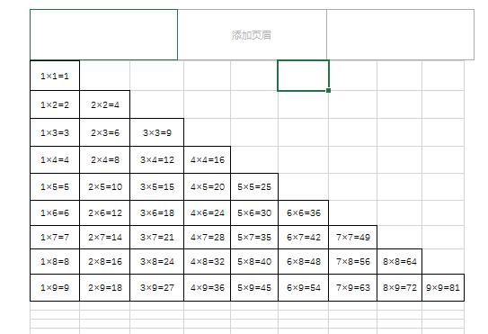 九九乘法口诀表