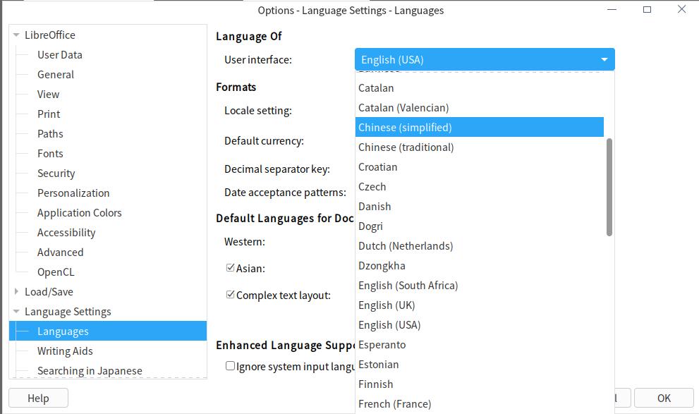 libreoffice界面设置中文