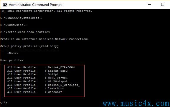 netsh wlan show profiles